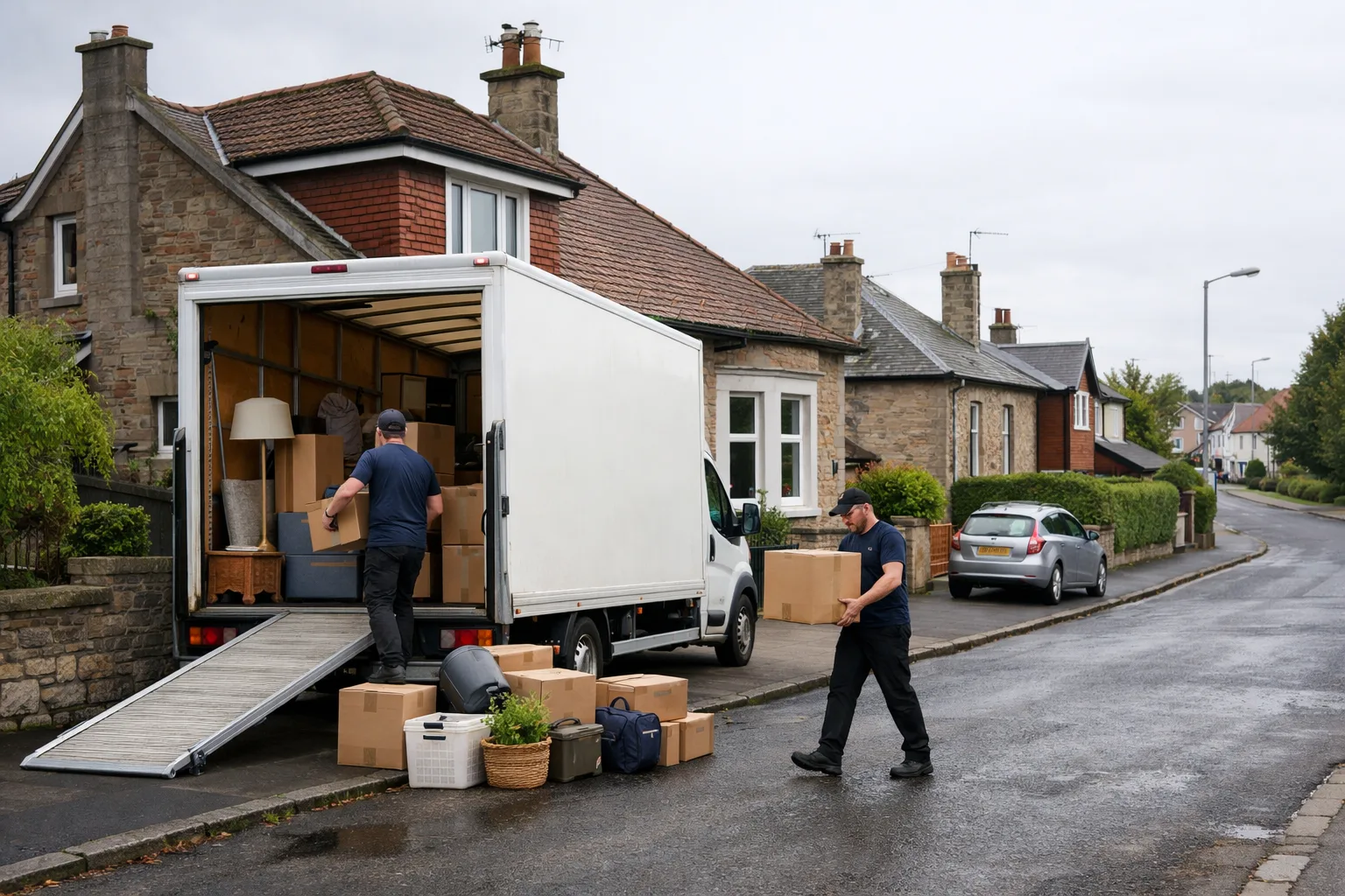 Renfrew residential move scene with a removals van on a local street