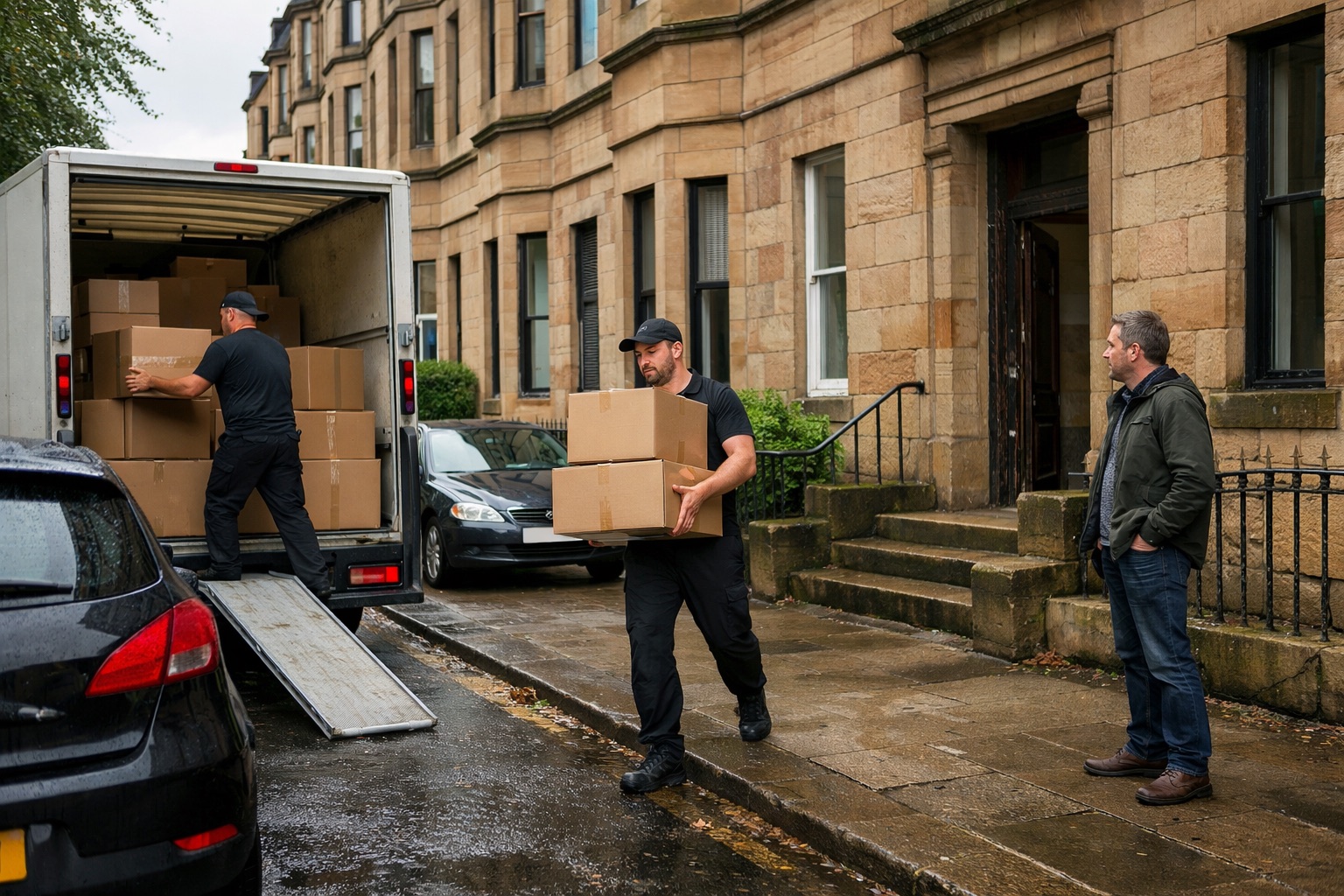 Cross-city Glasgow move outside a sandstone tenement street